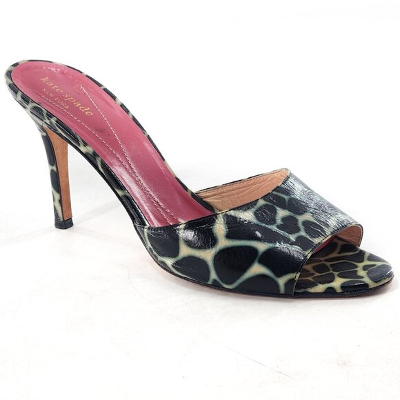 KATE SPADE Animal Print Peep Toe Stiletto Slip on Leather Sandals - Picture 1 of 7